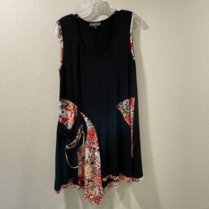 THE PYRAMID COLLECTION Sleeveless Asymmetrical Mini Floral Trim Black/Red M